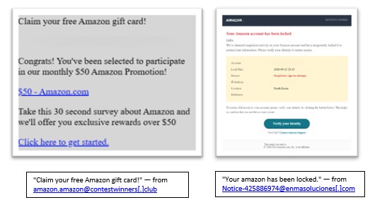 Amazonになりすましたフィッシングメールの例